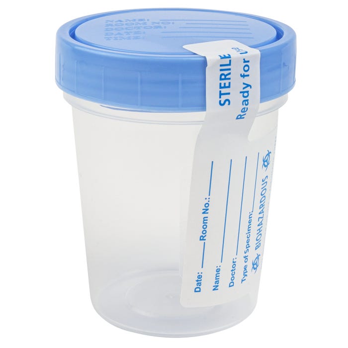 Specimen Container - 4oz Cup - Clear - Sterile - Individually Wrapped - 100/Box Optometric, Eye Care and Ophthalmic Supplies at Stag Medical.